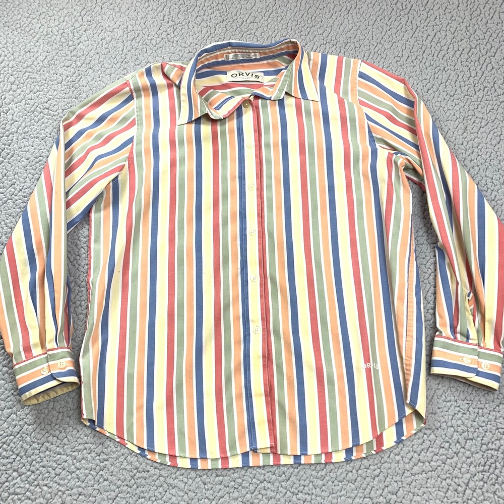 Orvis Button Down Shirt Womens 12 Multi Color Striped Wrinkle Free Cotton Blend